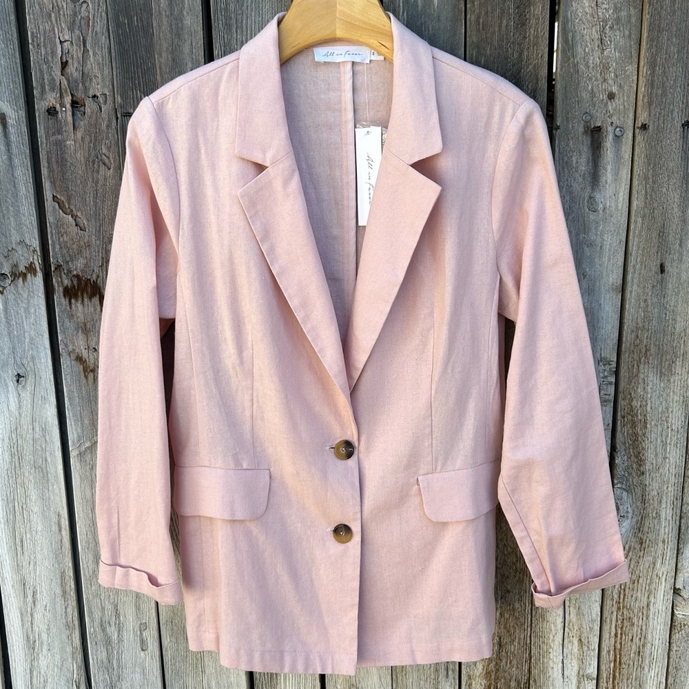 NWT All In Favor Cotton Linen Boyfriend Blazer Jacket Pink S
